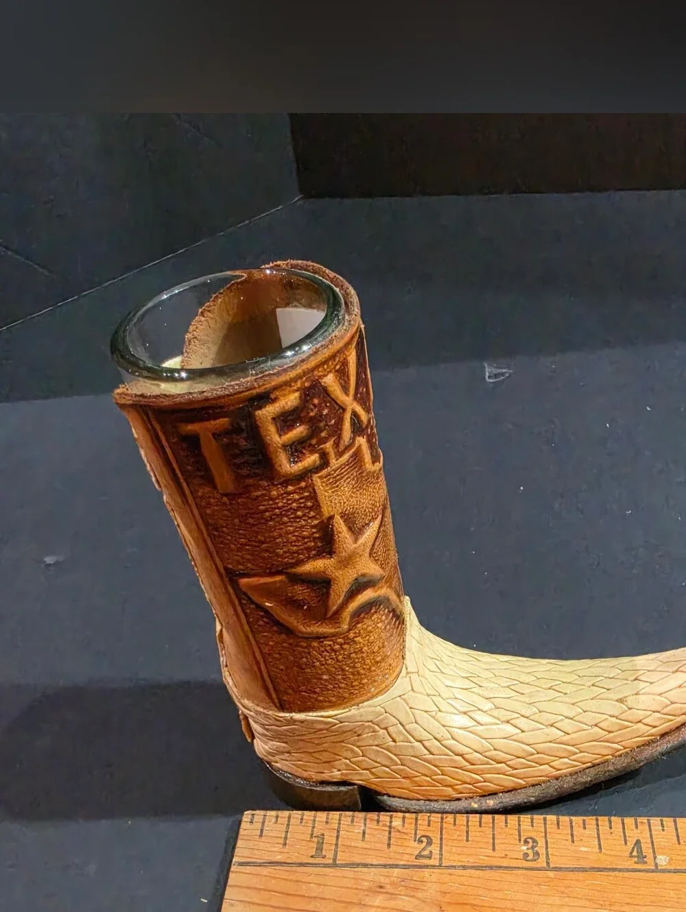 Texas Tooled Leather Mini Boot Shot Glass